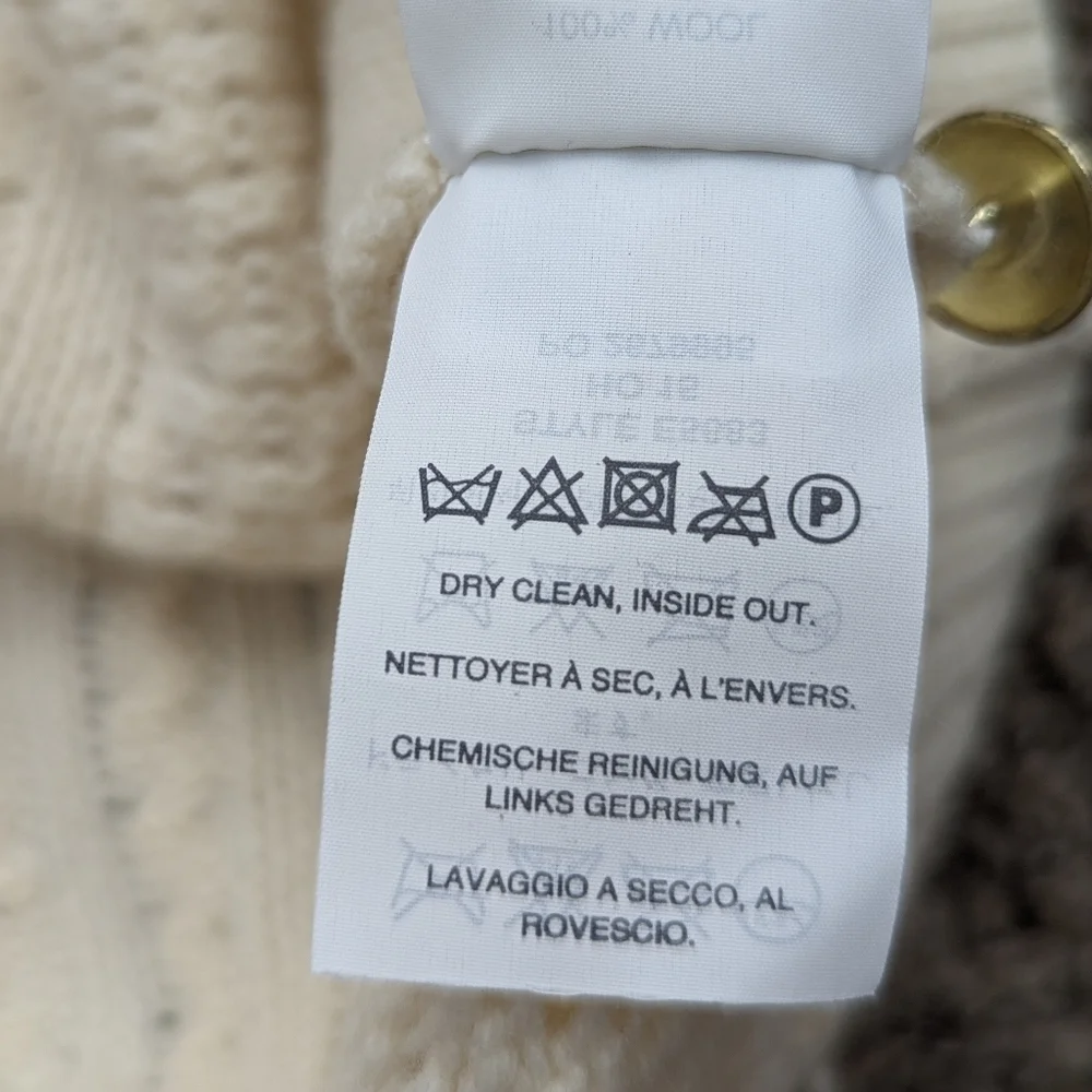 J.Crew 100% Wool Cream Cable Knit Sweater XS Button Shoulder Classic